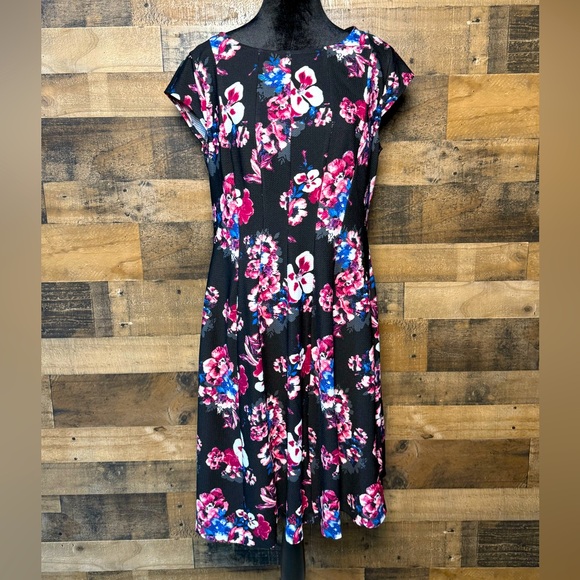 Elle Women's Black Pink White Blue Floral Flowy Dress Large L AB 736 - Picture 1 of 5